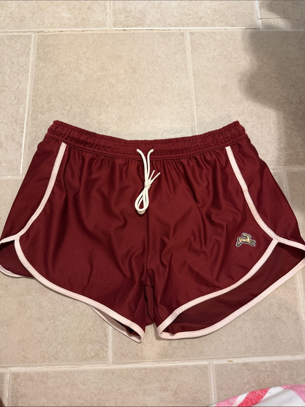 Tracksmith Maroon Athletic Shorts with Light Pink Trim
